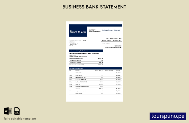 listo para imprimir declaración de organización del Banco de Chile plantilla en 